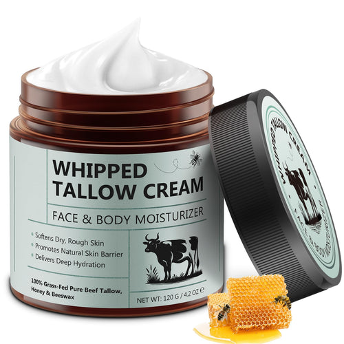 Bálsamo de Sebo de Res y Miel para la Piel (4.2 Oz) Hidratante Facial Orgánico de Sebo de Res Alimentado con Pasto Batido con Miel y Cera de Abejas, Hidratación Profunda para Cara y Cuerpo, Sin Perfume, Absorción Rápida